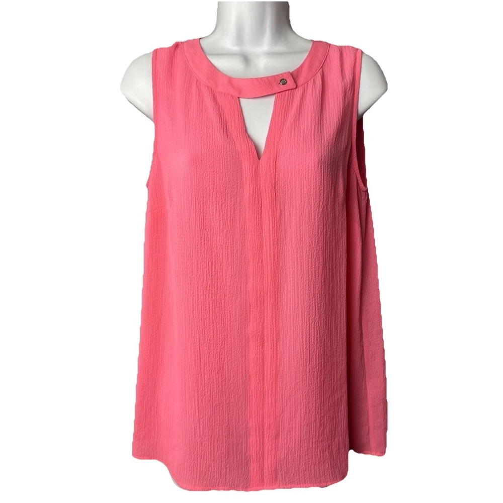 Chaus New York Sleeveless Blouse Women M Pink V-Neck Keyhole Textured Shell‎